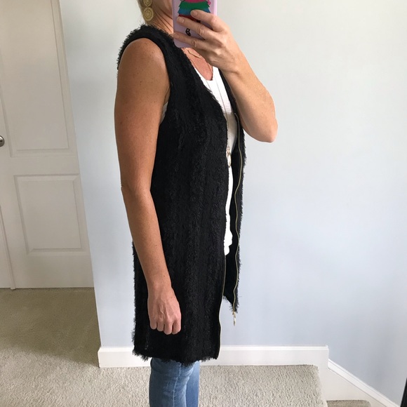 Black, Long Fuzzy Eyelash Vest - Picture 2 of 6